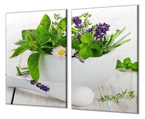 Ochranná deska bylinky v bílém hmoždíři - 52x60cm / S lepením na zeď