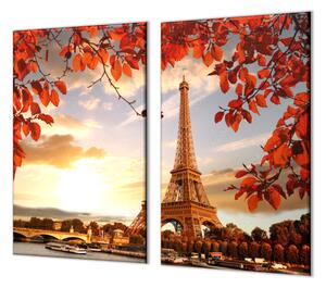 Ochranná deska podzimní Eiffelovka - 40x40cm / Bez lepení na zeď