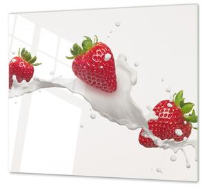 Ochranná deska červené jahody ve mléce - 65x65cm / S lepením na zeď