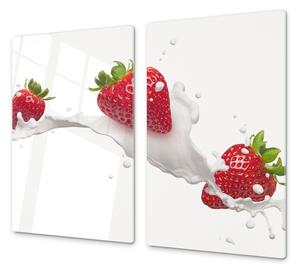Ochranná deska červené jahody ve mléce - 50x70cm / Bez lepení na zeď