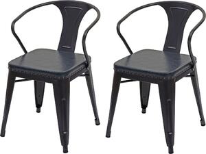 Sada 2 jídelních židlí HWC-H10d, židle Kuchyňská židle Chesterfield Metal Faux Leather Industrial Gastronomy černo-šedá