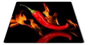 Skleněné prkénko paprika chilli v ohni - 30x20cm