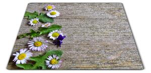 Skleněné prkénko květ sedmikrásky na dřevě - 30x20cm