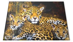 Skleněné prkénko šelma jaguár s mláďaty - 30x20cm