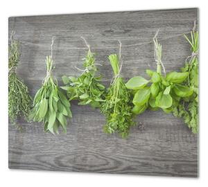 Ochranná deska bylinky na šedém dřevě - 52x60cm / S lepením na zeď