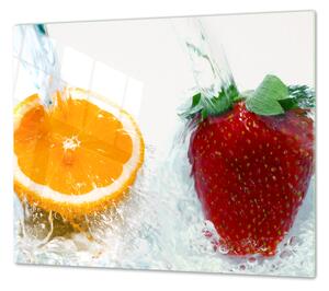 Ochranná deska pomeranč a jahoda ve vodě - 52x60cm / S lepením na zeď
