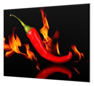 Ochranná deska chilli v ohni - 50x70cm / S lepením na zeď