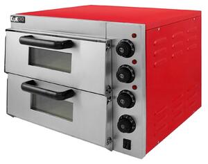 Elektrická pizza trouba, 3 kW - rozměry 50x56x44 cm, červená barva, materiál: nerezová ocel, volně stojící