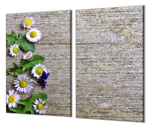 Ochranná deska květy sedmikrásky na dřevě - 52x60cm / Bez lepení na zeď