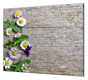 Ochranná deska květy sedmikrásky na dřevě - 52x60cm / S lepením na zeď