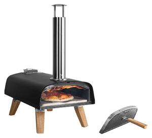 Přenosná pizza trouba - 13 palců - na pelety - 400 °C - dřevěné pelety - černá, prášková barva - venkovní trouba - s kamennou deskou na pizzu