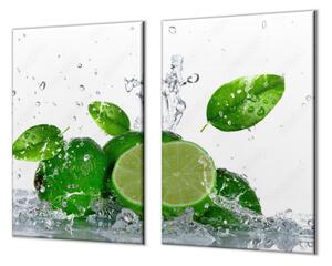 Ochranná deska ovoce limetky a listí ve vodě - 52x60cm / S lepením na zeď