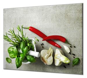 Ochranná deska hmoždíř s bylinkami a chilli - 50x70cm / S lepením na zeď