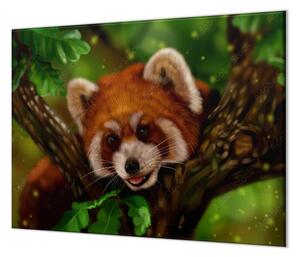 Ochranná deska panda červená na stromě - 52x60cm / S lepením na zeď