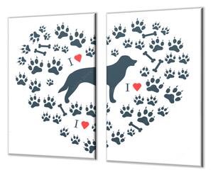 Ochranná deska malovaný pes, srdce a psí tlapky - 52x60cm / S lepením na zeď