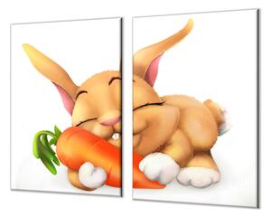 Ochranná deska spící roztomilý králík s mrkví - 52x60cm / Bez lepení na zeď