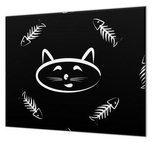 Ochranná deska černo bílá kočka a rybí kost - 52x60cm