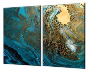 Ochranná deska abstrakce modré vlny se zlatým detailem - 52x60cm / S lepením na zeď