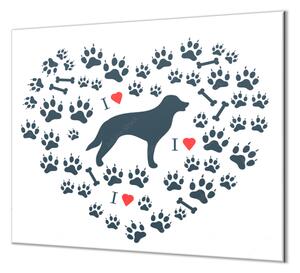 Ochranná deska malovaný pes, srdce a psí tlapky - 50x70cm / Bez lepení na zeď