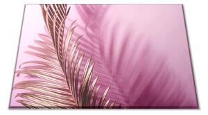 Skleněné prkénko tropické zlaté listy na růžovém - 30x20cm