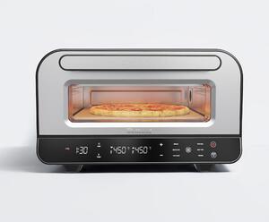 Elektrická pizza trouba, 1700 W, objem 12 litrů, nerezová ocel, černá barva, výroba pizzy, s kamennou deskou a časovačem