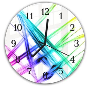 Nástěnné hodiny kulaté pr.30cm barevné paprsky na bílém - plexi