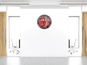 Nástěnné hodiny kulaté pr.30cm červený stříkanec na šedé - plexi
