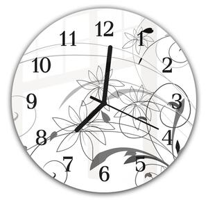 Nástěnné hodiny kulatépr.30cm malovaný šedý květinový vzor - plexi