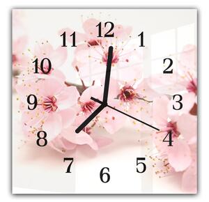 Nástěnné hodiny 30x30cm růžové květy ovocného stromu - plexi