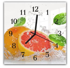 Nástěnné hodiny 30x30cm citrus, plod ovoce ve vodě - plexi