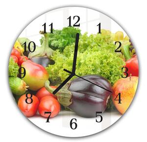 Nástěnné hodiny kulaté pr.30cm čerstvá zelenina na bílém podkladu - plexi
