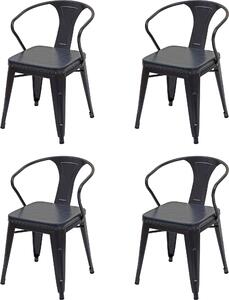 Sada 4 jídelních židlí HWC-H10d, židle Kuchyňská židle, Chesterfield Metal Faux Leather Industrial Gastro black-grey