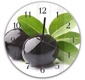 Nástěnné hodiny kulaté pr.30cm ovoce černé olivy s listím - plexi