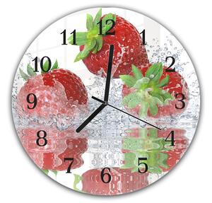 Nástěnné hodiny kulaté pr.30cm ovoce jahody ve vodě - plexi