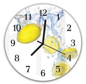 Nástěnné hodiny kulaté pr.30cm ovoce citron stříkající ve vodě - plexi
