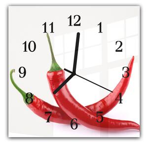 Nástěnné hodiny 30x30cm dvě papričky chilli červené na bílém - plexi