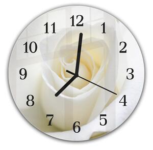 Nástěnné hodiny kulaté pr.30cm detail květu bílé růže - plexi