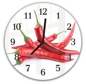 Nástěnné hodiny kulaté pr.30cm pět chilli papriček na bílém podkladu - plexi