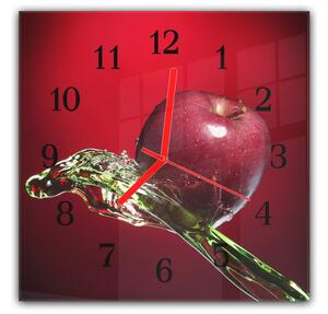 Nástěnné hodiny 30x30cm ovoce červené jablko na červeném podkladu - plexi