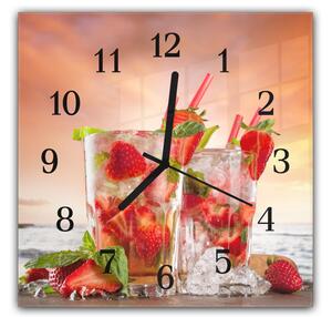 Nástěnné hodiny 30x30cm jahody ve sklenici s ledem - plexi
