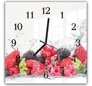 Nástěnné hodiny 30x30cm svěží ovoce ve vodě na bílém podkladu - plexi