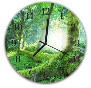 Nástěnné hodiny kulaté r.30cm zelený pohádkový les - plexi