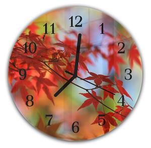 Nástěnné hodiny kulaté pr.30cm větev japonského javoru na podzim - plexi
