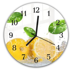 Nástěnné hodiny kulaté pr.30cm čerstvé citrony ve vodě - plexi