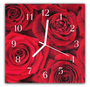Nástěnné hodiny 30x30cm květy červených růží v detailu - plexi