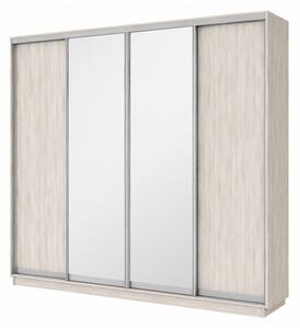 Šatní skříň s posuvnými dveřmi 4D 2800x2300x450 2LTD 2 zrcadla artwood světlý, profil stříbrný