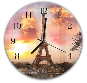 Nástěnné hodiny kulaté pr.30cm Eiffelová věž se západem slunce v Paříži - plexi