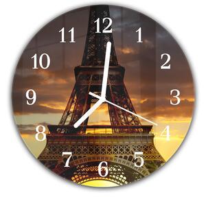 Nástěnné hodiny kulaté pr.30cm detail Eiffelové věže v Paříži - plexi