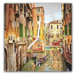 Nástěnné hodiny 30x30cm kanál s gondolou Italském městě Benátky - plexi