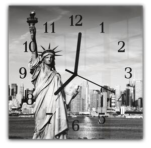 Nástěnné hodiny 30x30cm New York a socha Svobody - plexi